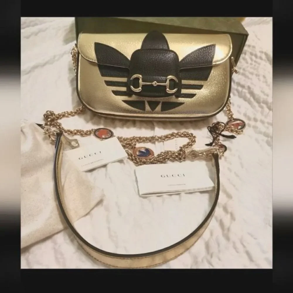 BNIB Ltd.Ed. GUCCI x ADIDAS Gold Metallic Leather Handbag #722009520981 $4250